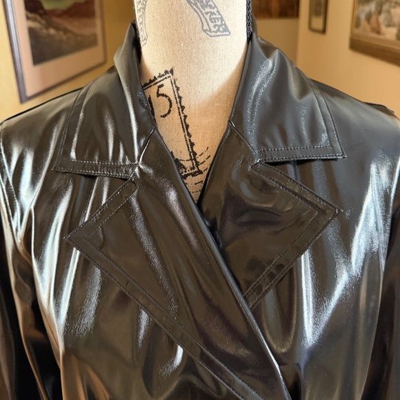Anne Klein Black Rain Coat Slicker Trench Coat Style Size Medium - Picture 4 of 15